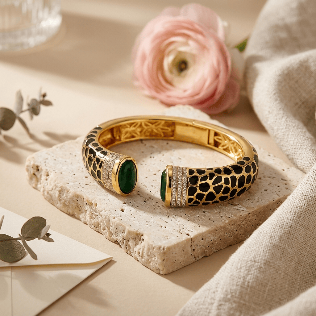 Mataari Bracelets Enamel Cubic Zirconia Antique Gold Openable Kada Bracelet
