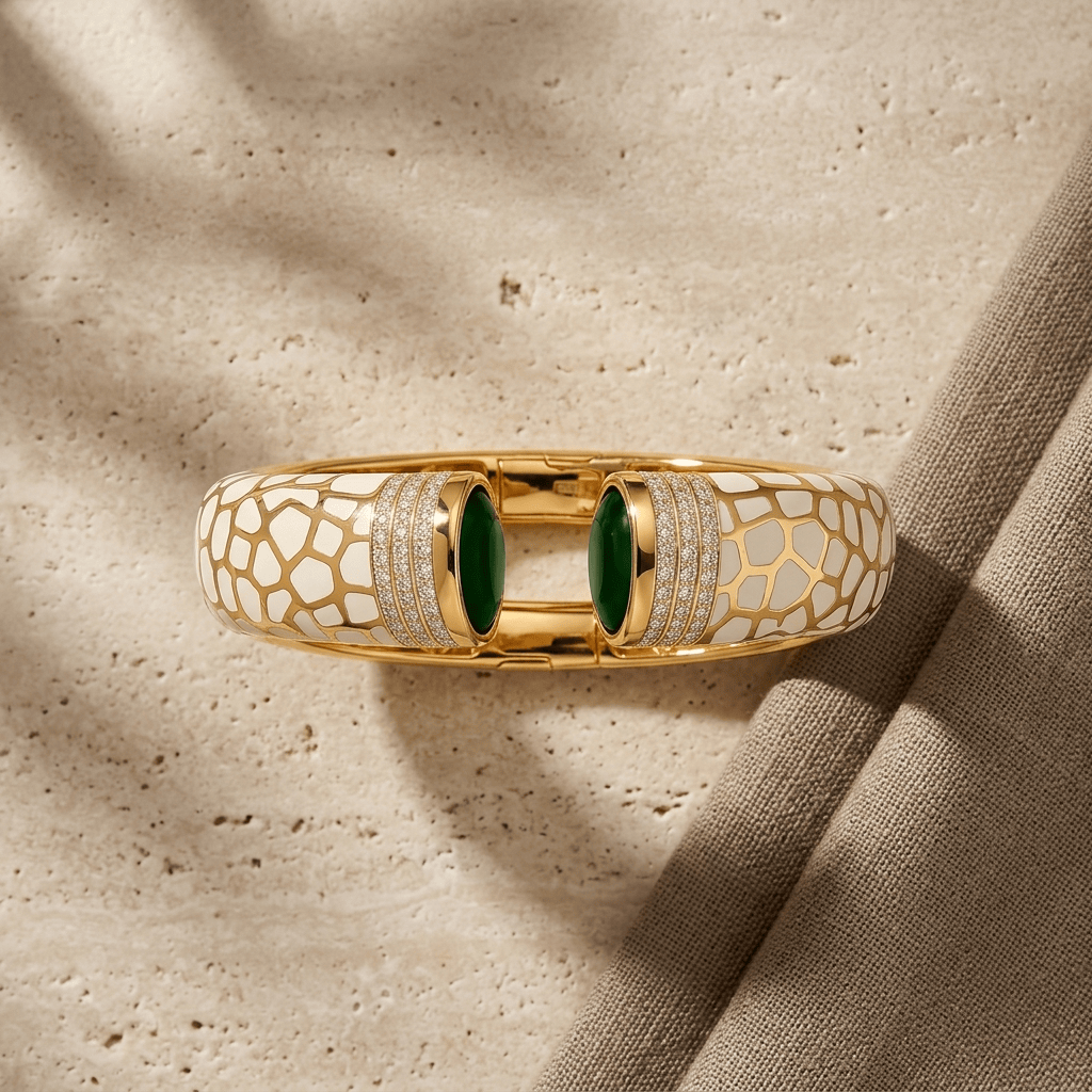 Mataari Bracelets Enamel Cubic Zirconia Antique Gold Openable Kada Bracelet