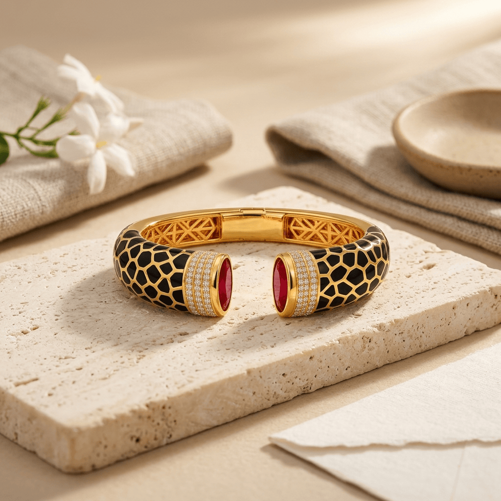Mataari Bracelets Enamel Cubic Zirconia Antique Gold Openable Kada Bracelet