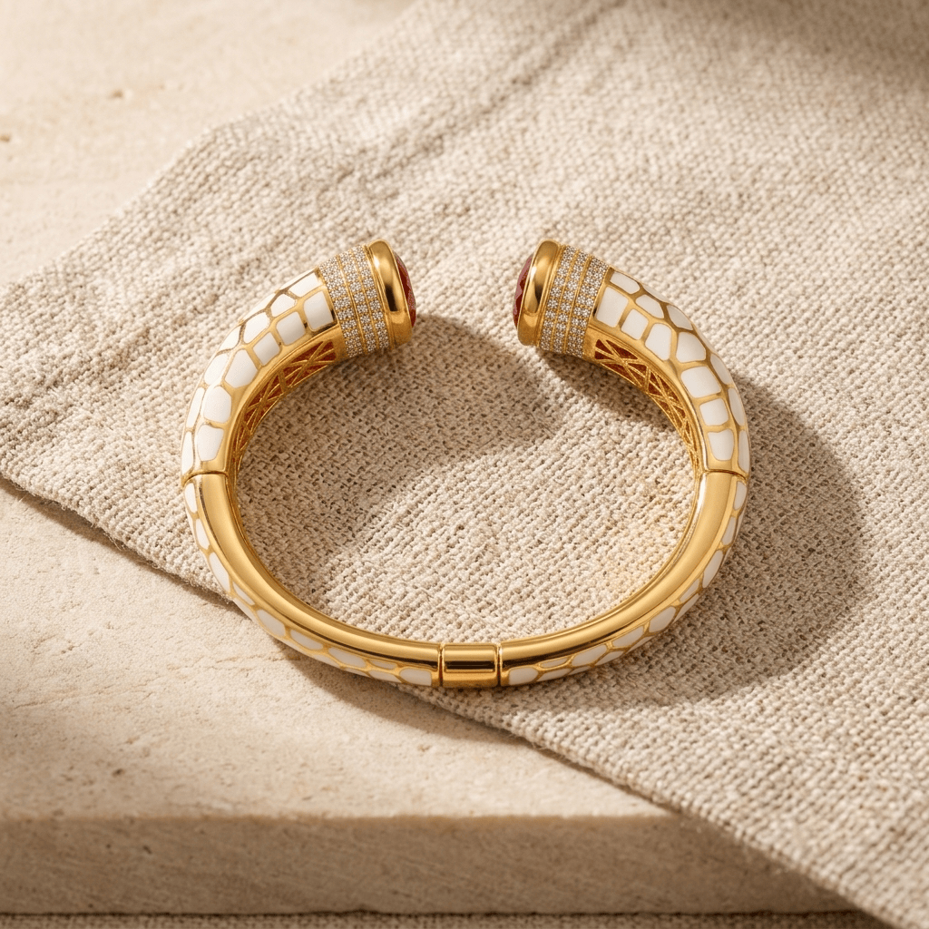 Mataari Bracelets Enamel Cubic Zirconia Antique Gold Openable Kada Bracelet