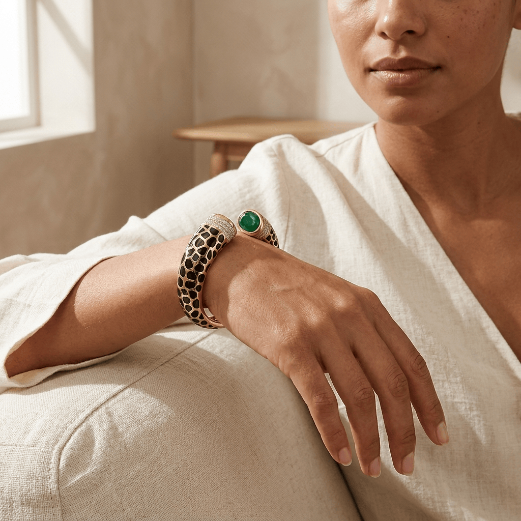 Mataari Bracelets Enamel Cubic Zirconia Antique Gold Openable Kada Bracelet
