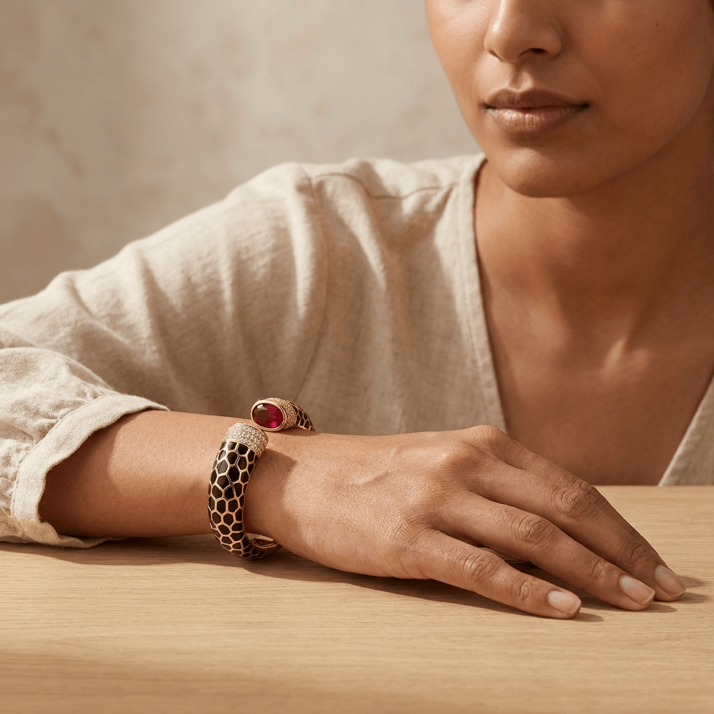 Mataari Bracelets Enamel Cubic Zirconia Antique Gold Openable Kada Bracelet