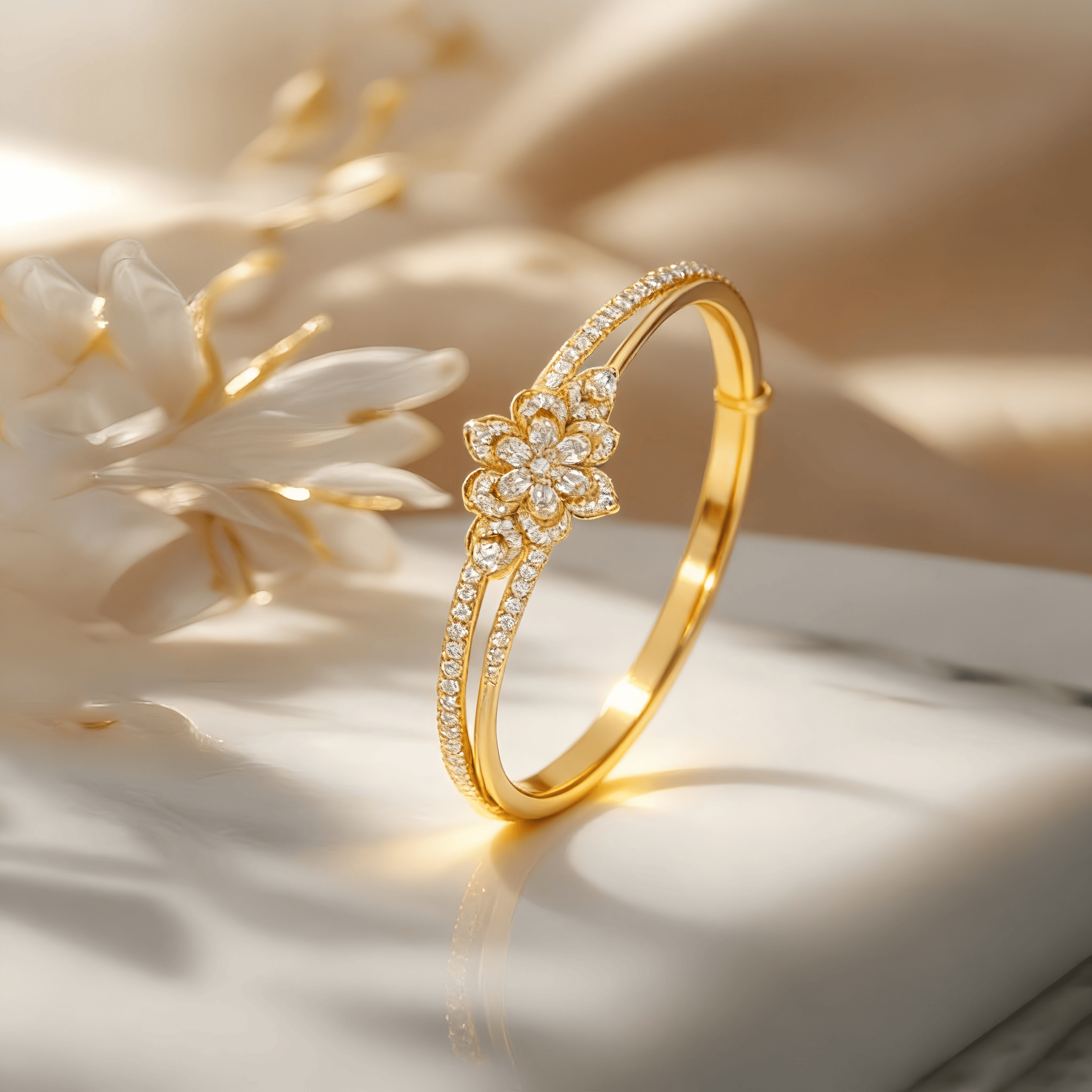 Mataari Bracelets Gold Plated Cubic Zirconia Flower Minimalist Bracelet