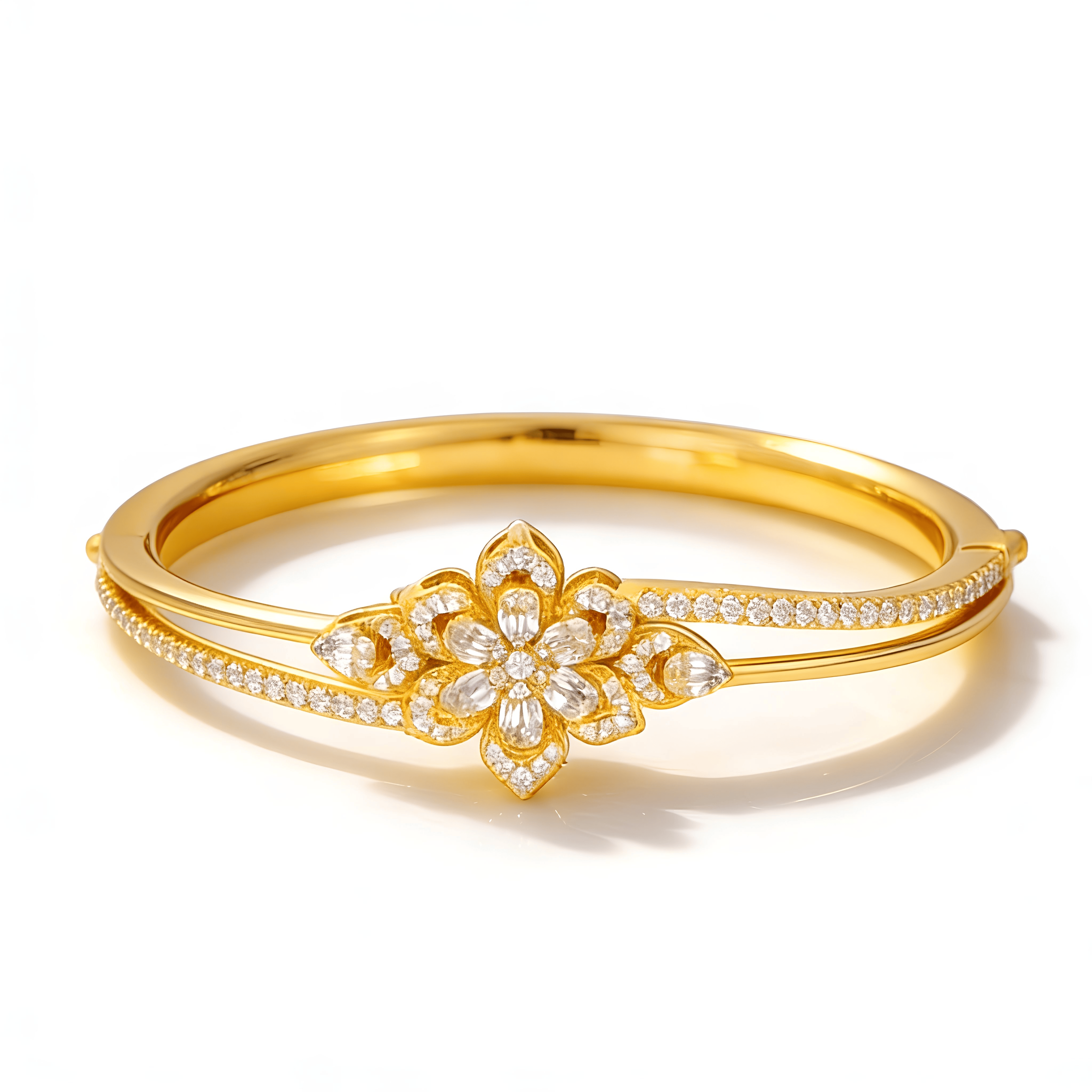 Mataari Bracelets Gold Plated Cubic Zirconia Flower Minimalist Bracelet