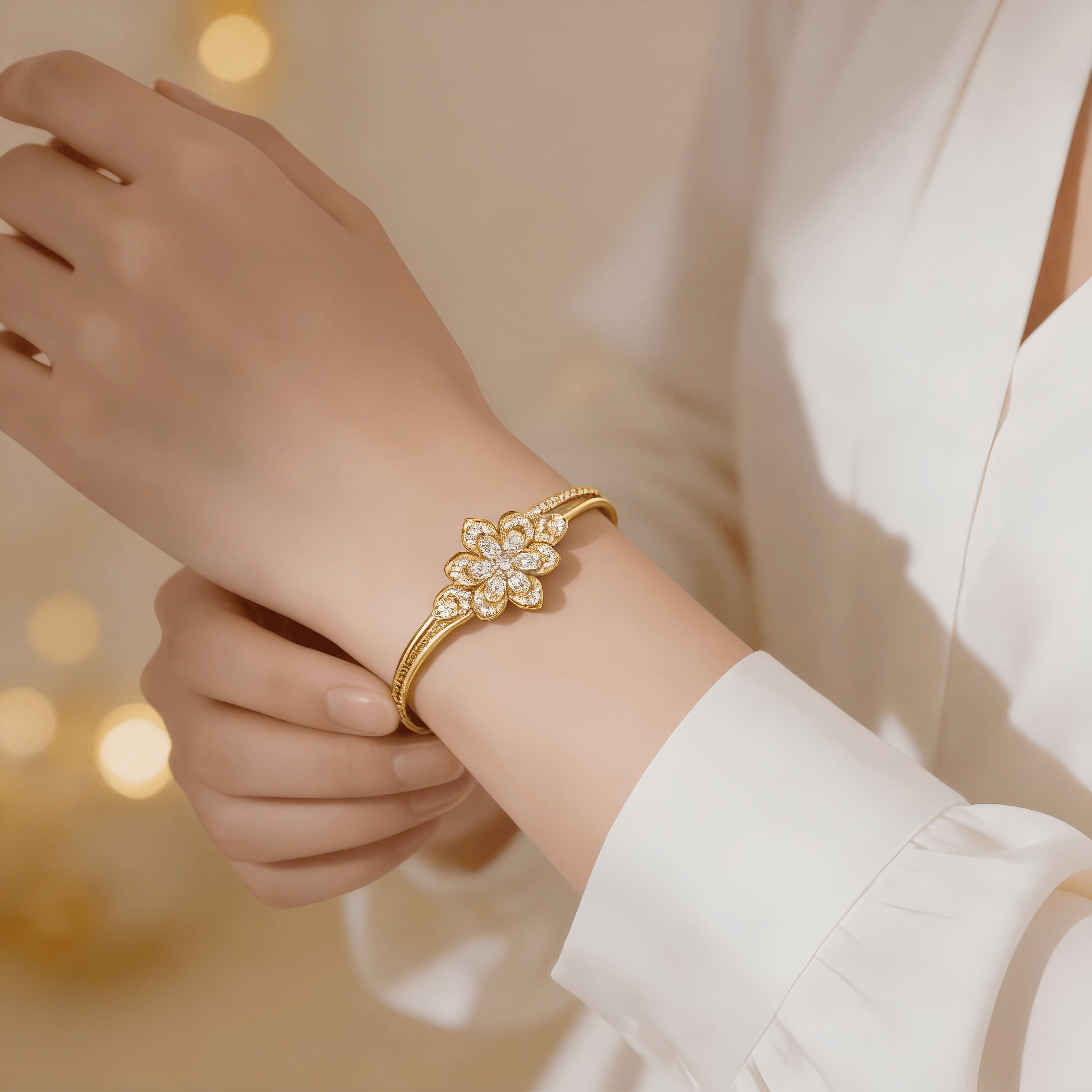Mataari Bracelets Gold Plated Cubic Zirconia Flower Minimalist Bracelet