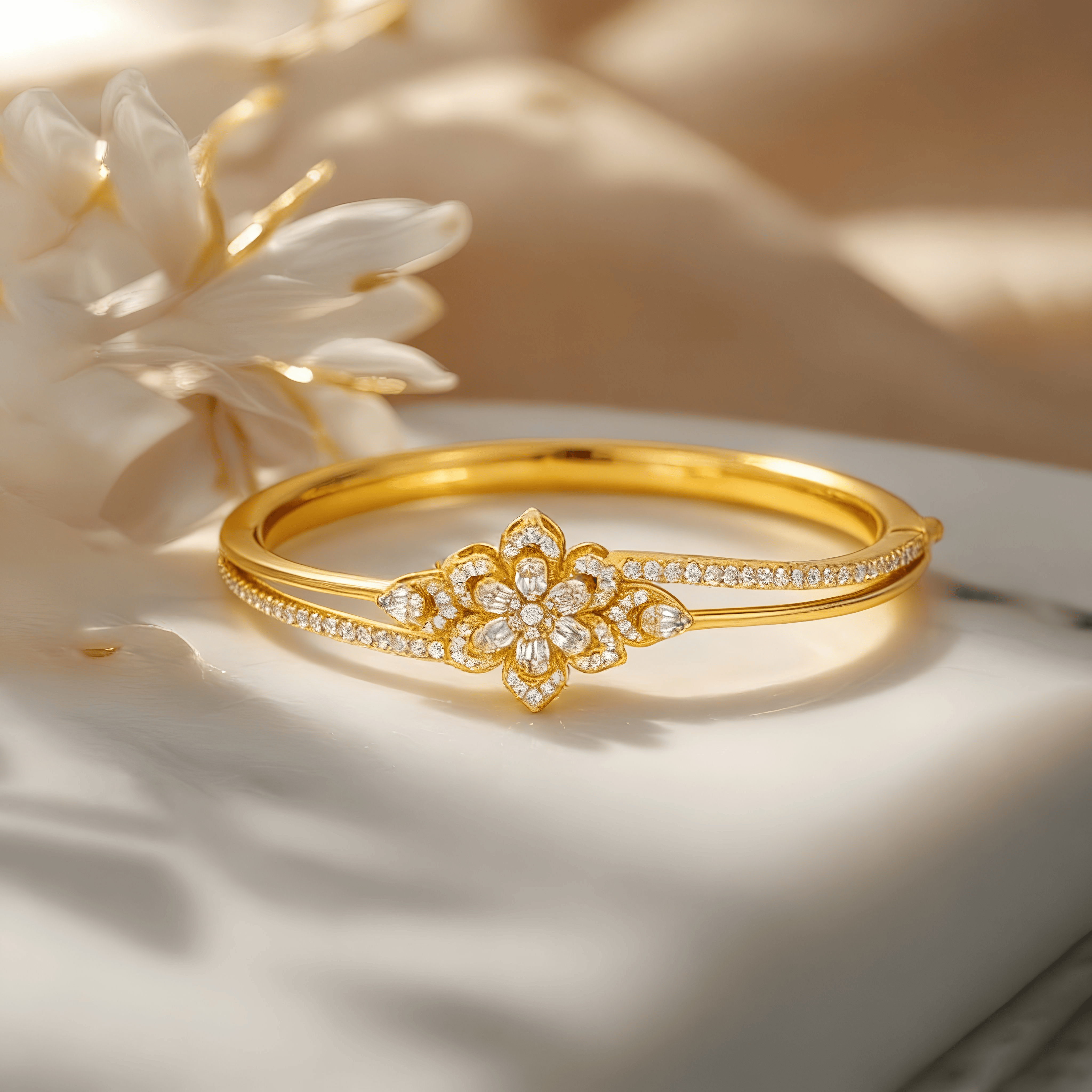 Mataari Bracelets Gold Plated Cubic Zirconia Flower Minimalist Bracelet