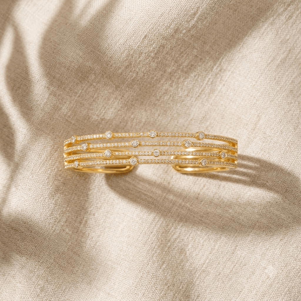 Mataari Bracelets Gold Plated Cubic Zirconia Solitaire Adjustable Kada Bracelet For Women