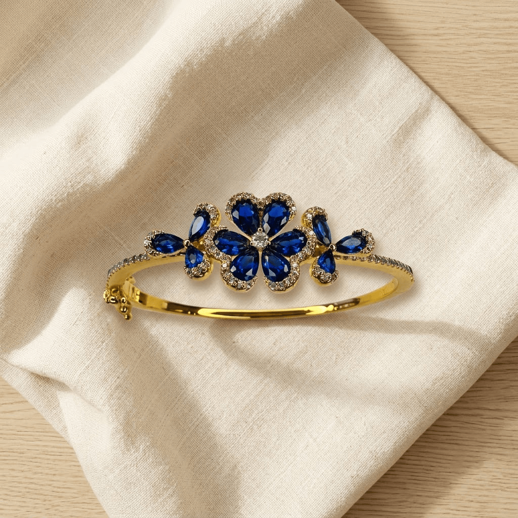 Mataari Bracelets Gold Plated Flower Cubic Zirconia Openable Minimalist Kada Bracelet