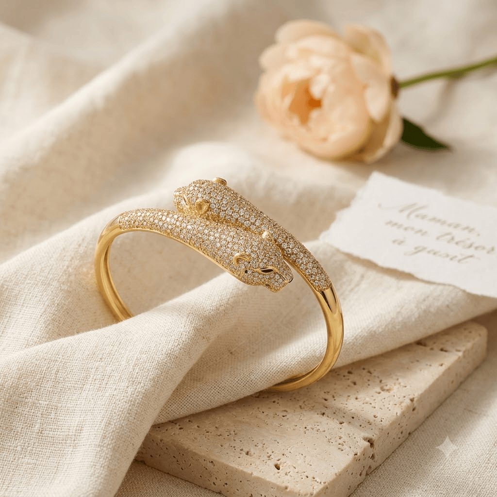 Mataari Bracelets Gold Plated Jaguar Cubic Zirconia Adjustable Kada Bracelet