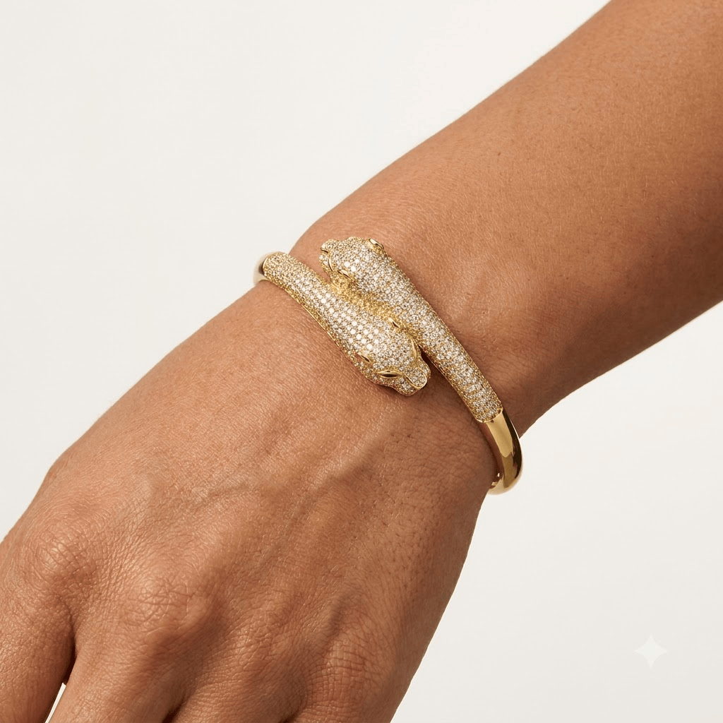 Mataari Bracelets Gold Plated Jaguar Cubic Zirconia Adjustable Kada Bracelet