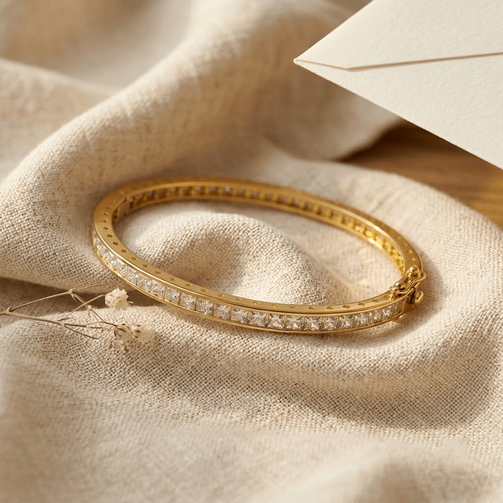 Mataari Bracelets Gold Plated Single Line Cubic Zirconia Openable Kada Bracelet