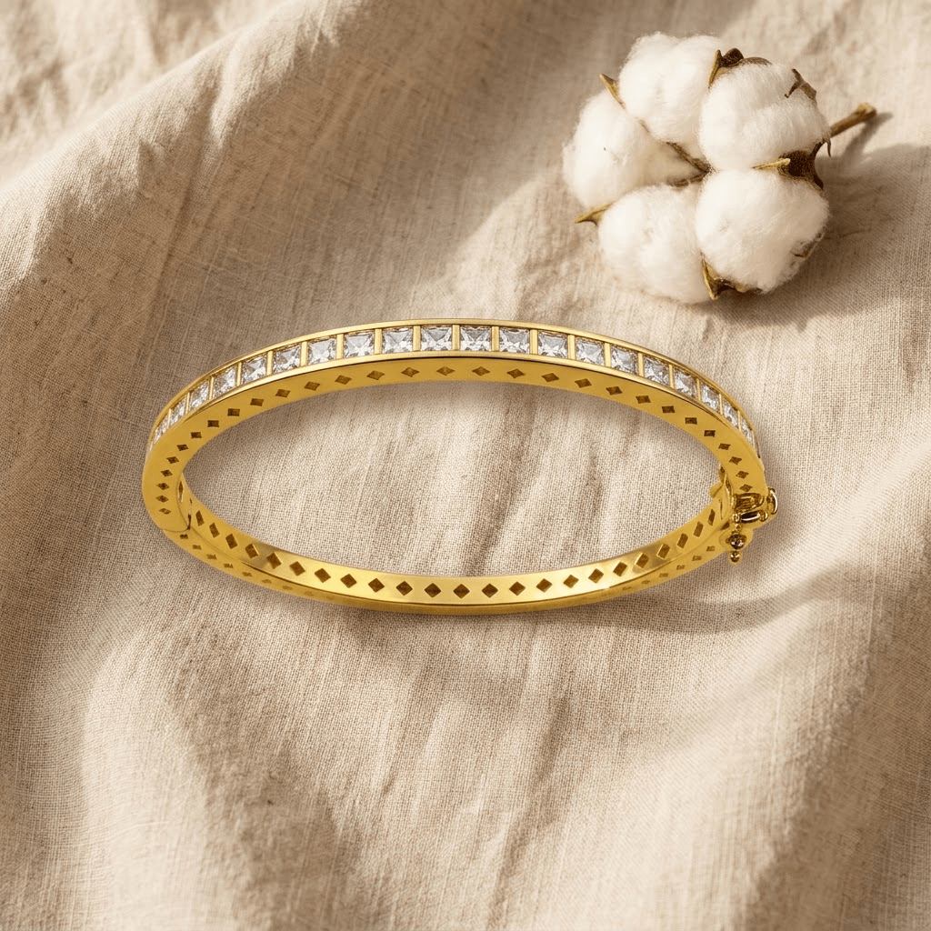 Mataari Bracelets Gold Plated Single Line Cubic Zirconia Openable Kada Bracelet
