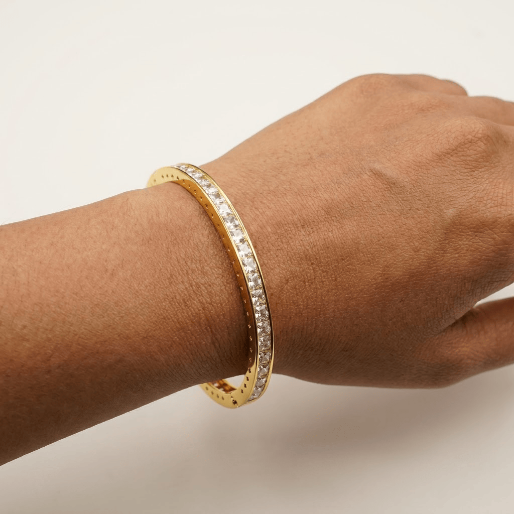 Mataari Bracelets Gold Plated Single Line Cubic Zirconia Openable Kada Bracelet