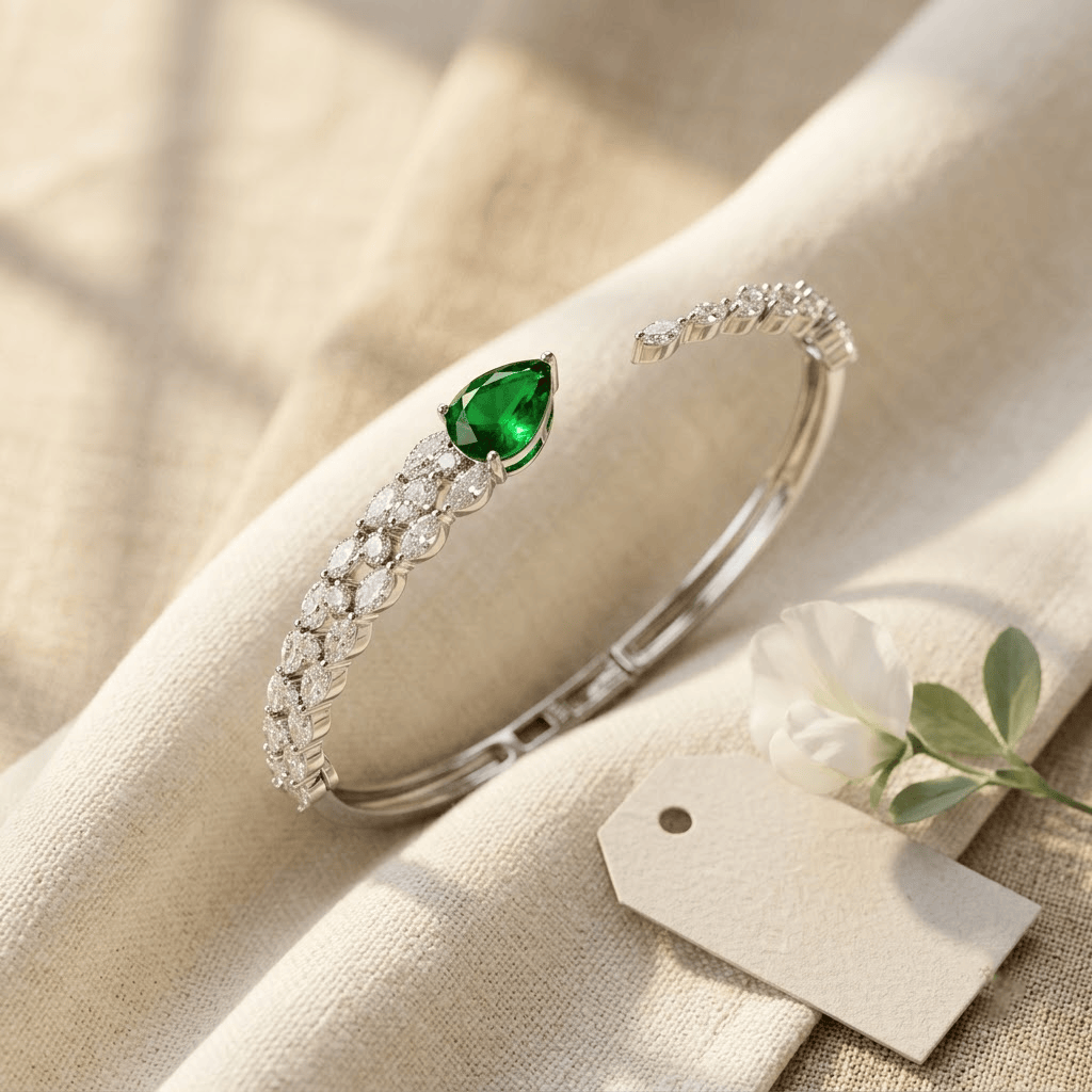Mataari Bracelets Silver Plated Teardrop Cubic Zirconia Adjustable Minimalist Kada Bracelet