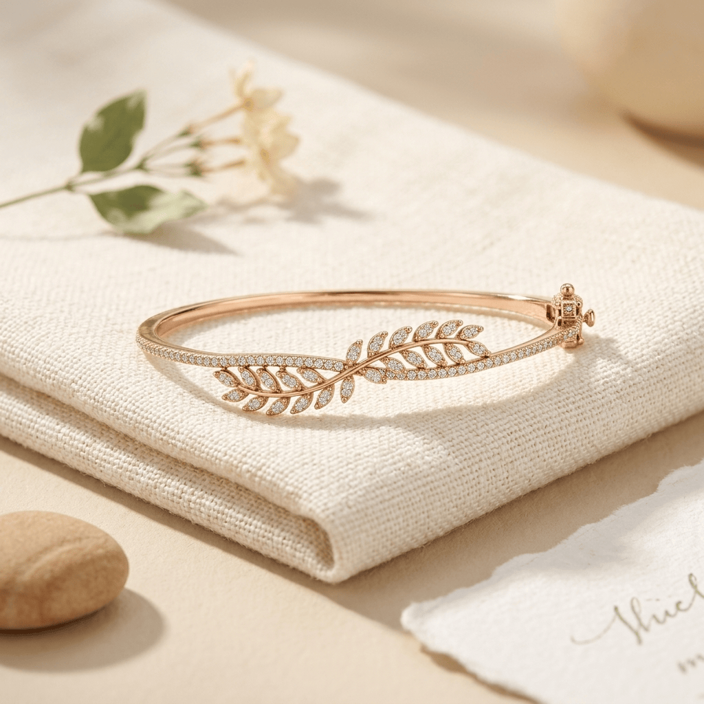 Mataari Bracelets Leaf Cubic Zirconia Minimalist Openable Bracelet For Women