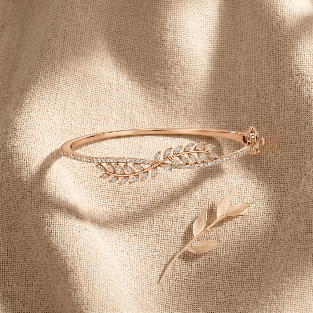 Mataari Bracelets Leaf Cubic Zirconia Minimalist Openable Bracelet For Women