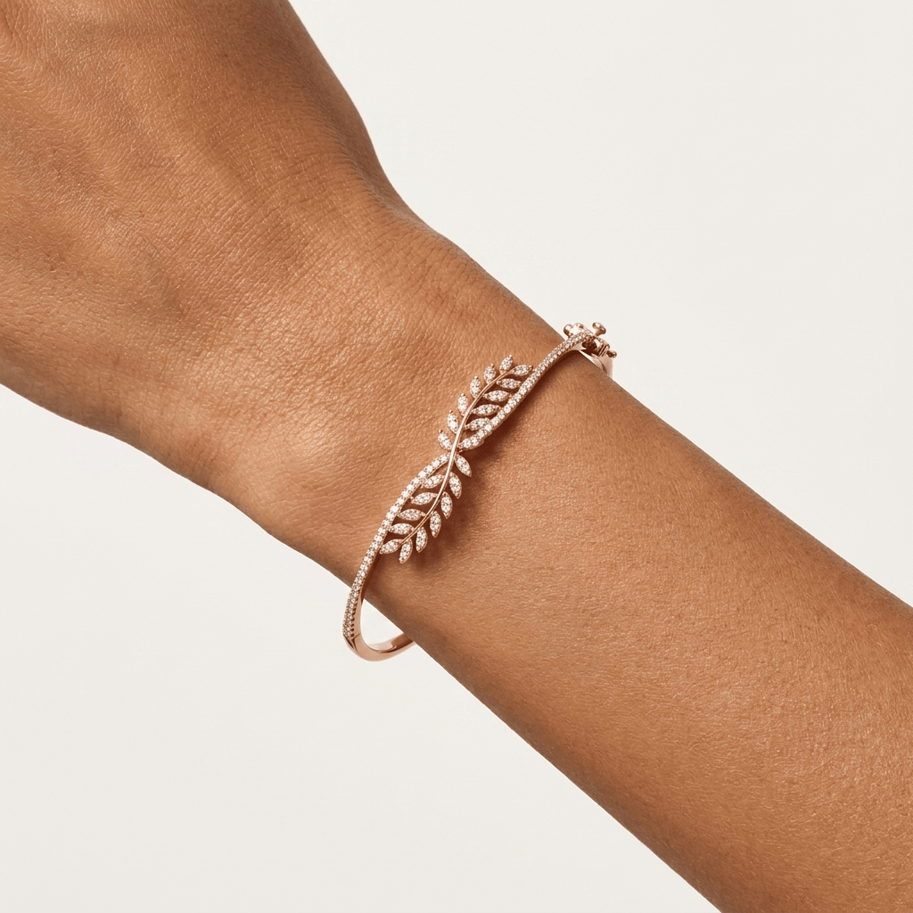 Mataari Bracelets Leaf Cubic Zirconia Minimalist Openable Bracelet For Women