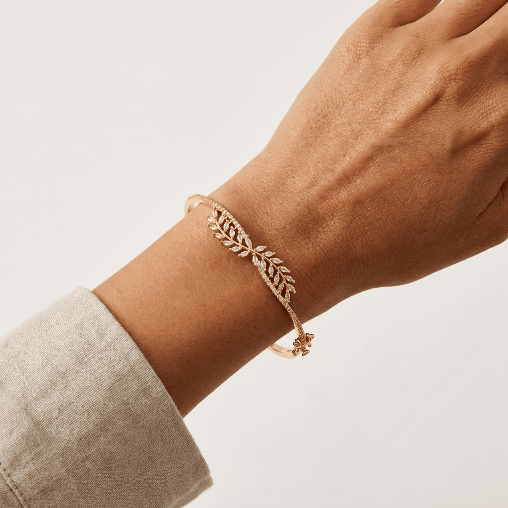 Mataari Bracelets Leaf Cubic Zirconia Minimalist Openable Bracelet For Women