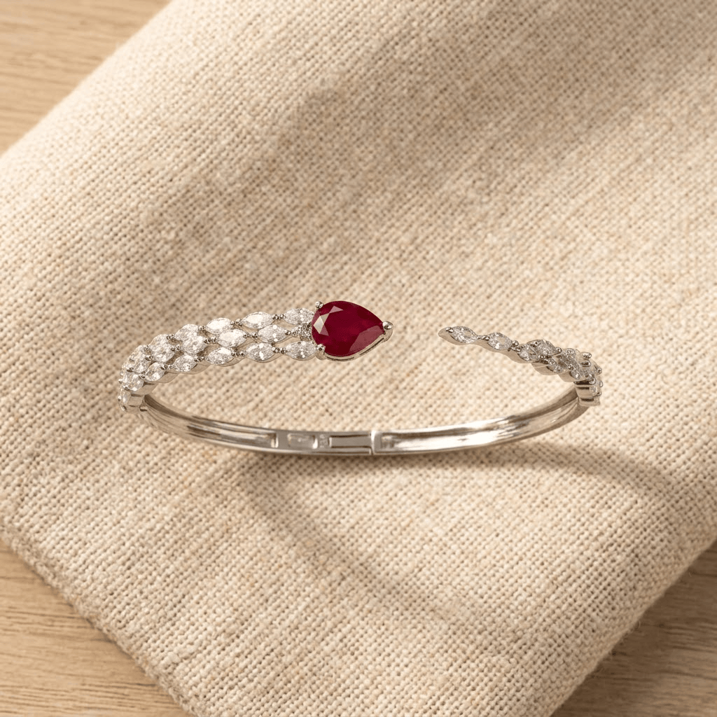Mataari Bracelets Silver Plated Teardrop Cubic Zirconia Adjustable Minimalist Kada Bracelet