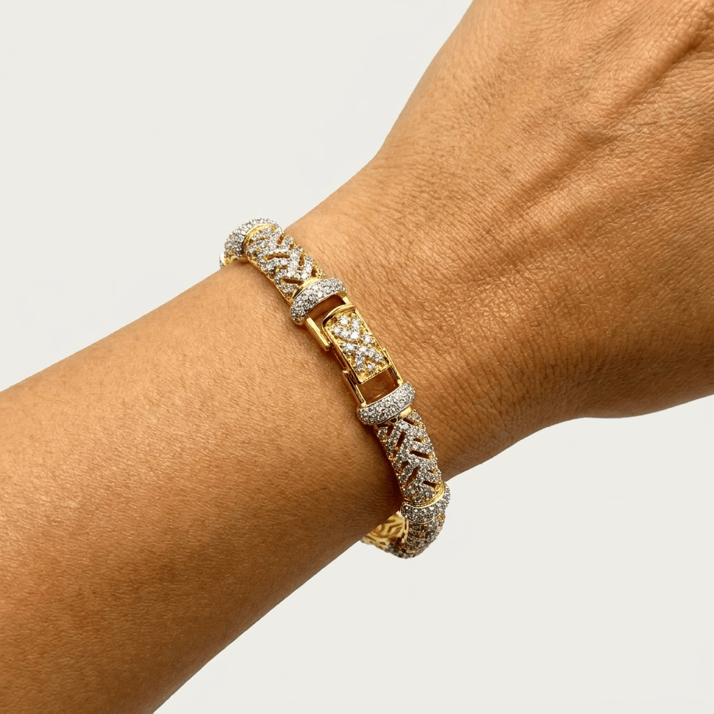 Mataari Bracelets Round Gold Plated Cubic Zirconia Openable Kada Bracelet for Wedding