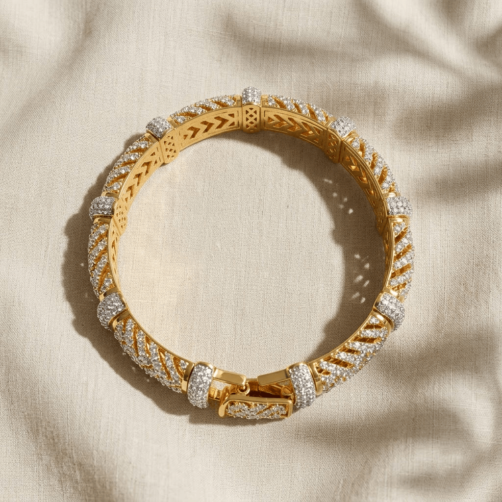 Mataari Bracelets Round Gold Plated Cubic Zirconia Openable Kada Bracelet for Wedding