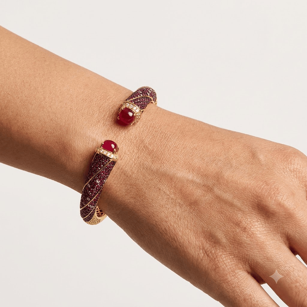 Mataari Bracelets Ruby Black Enamel Antique Gold Cubic Zirconia Openable Kada Bracelet