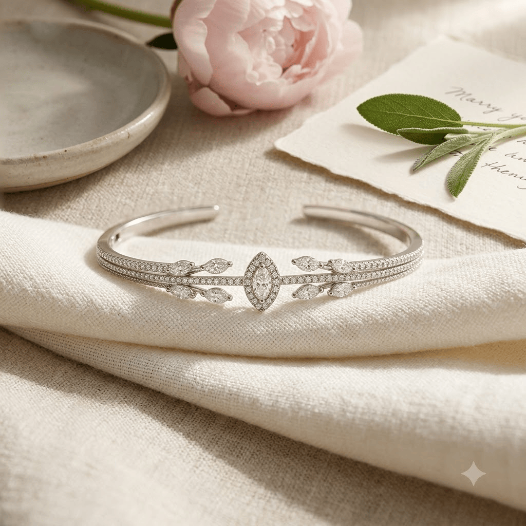 Mataari Bracelets Silver Plated Cubic Zirconia Minimalist Adjustable Kada Bracelet