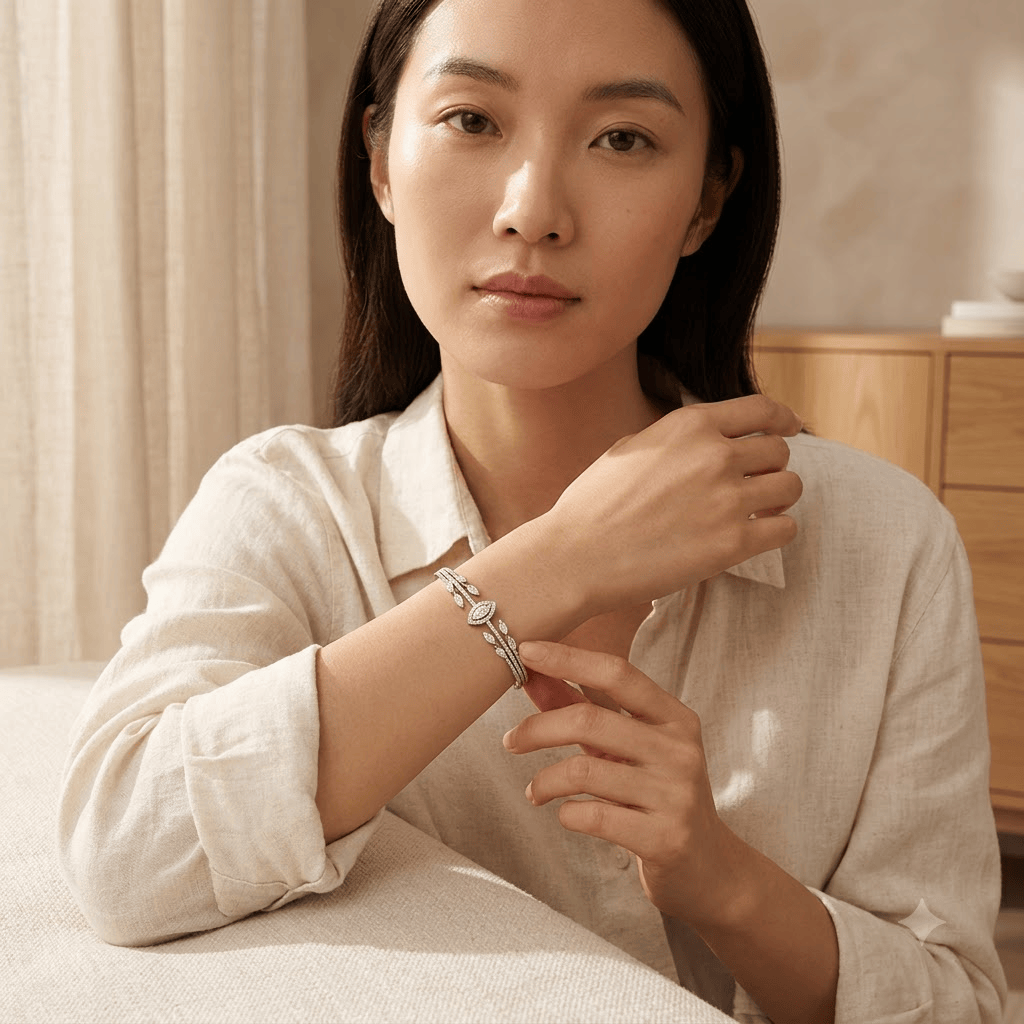 Mataari Bracelets Silver Plated Cubic Zirconia Minimalist Adjustable Kada Bracelet