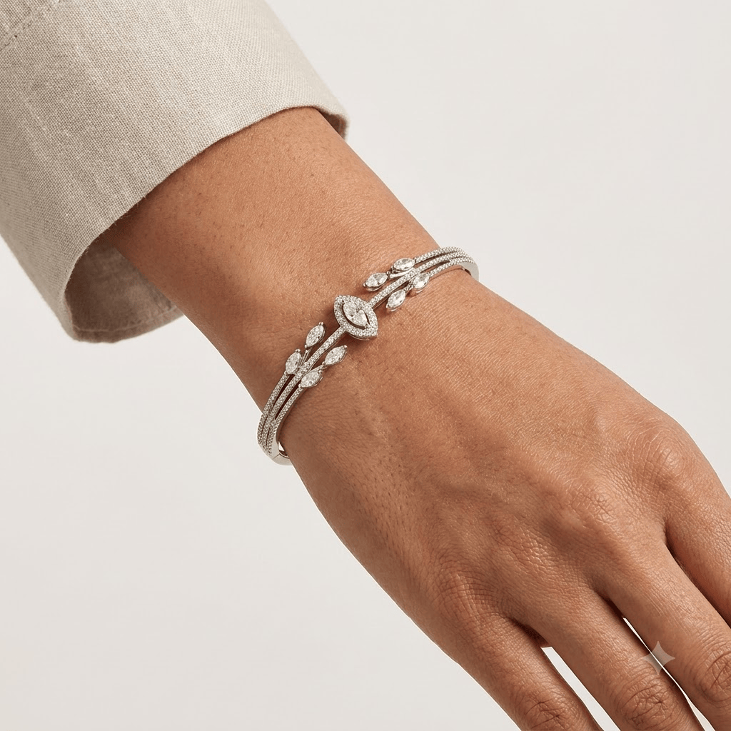 Mataari Bracelets Silver Plated Cubic Zirconia Minimalist Adjustable Kada Bracelet