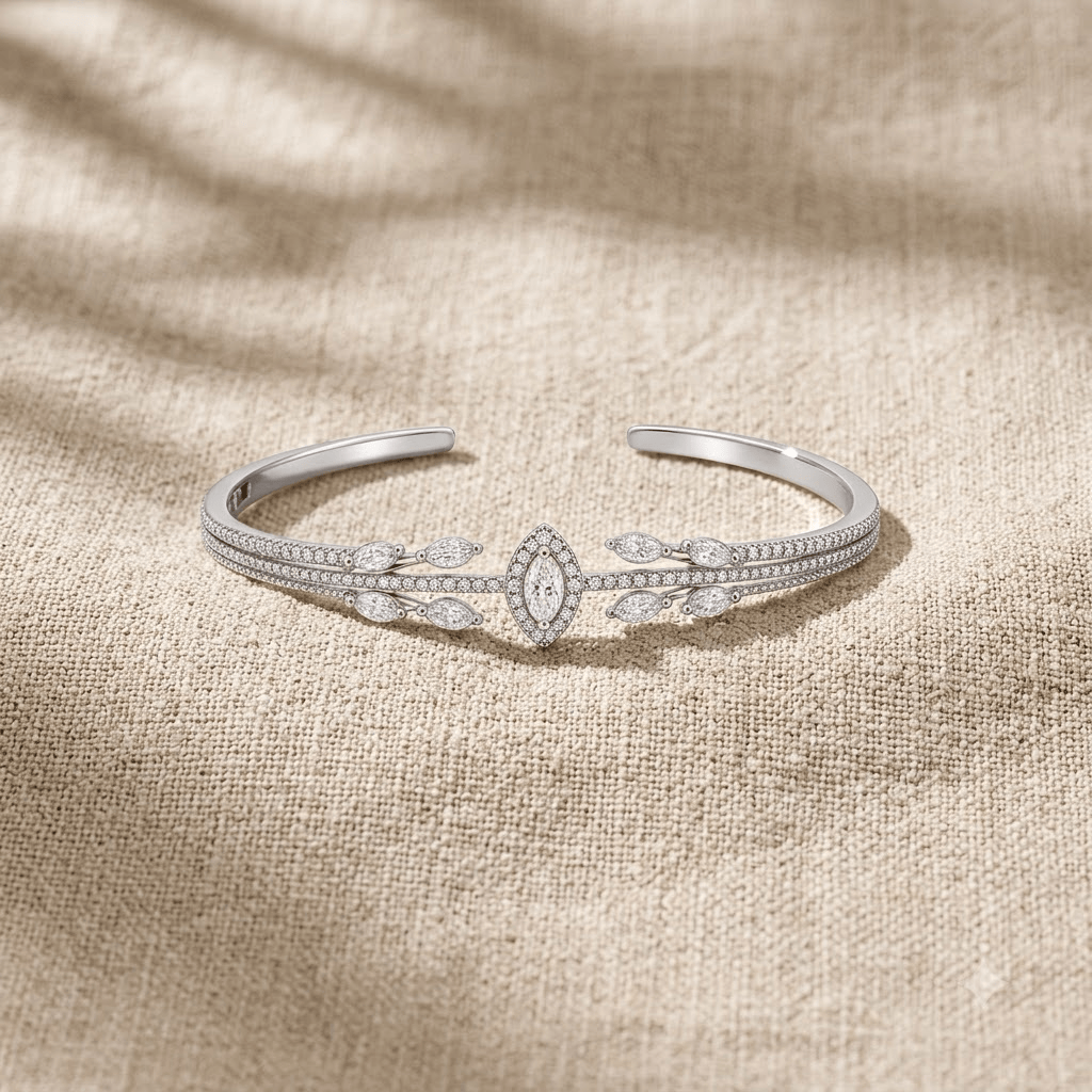 Mataari Bracelets Silver Plated Cubic Zirconia Minimalist Adjustable Kada Bracelet