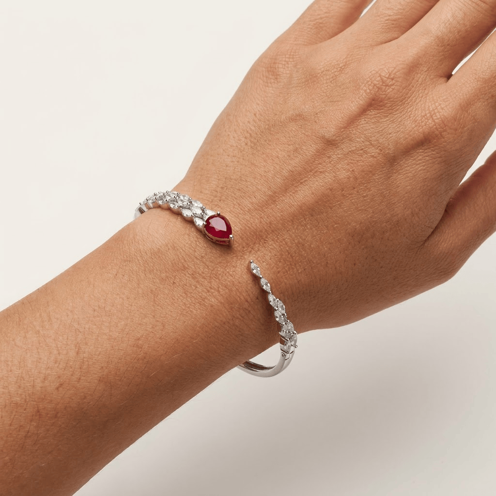 Mataari Bracelets Silver Plated Teardrop Cubic Zirconia Adjustable Minimalist Kada Bracelet