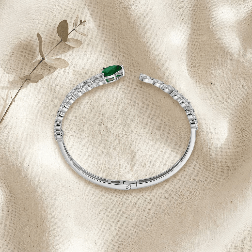 Mataari Bracelets Silver Plated Teardrop Cubic Zirconia Adjustable Minimalist Kada Bracelet