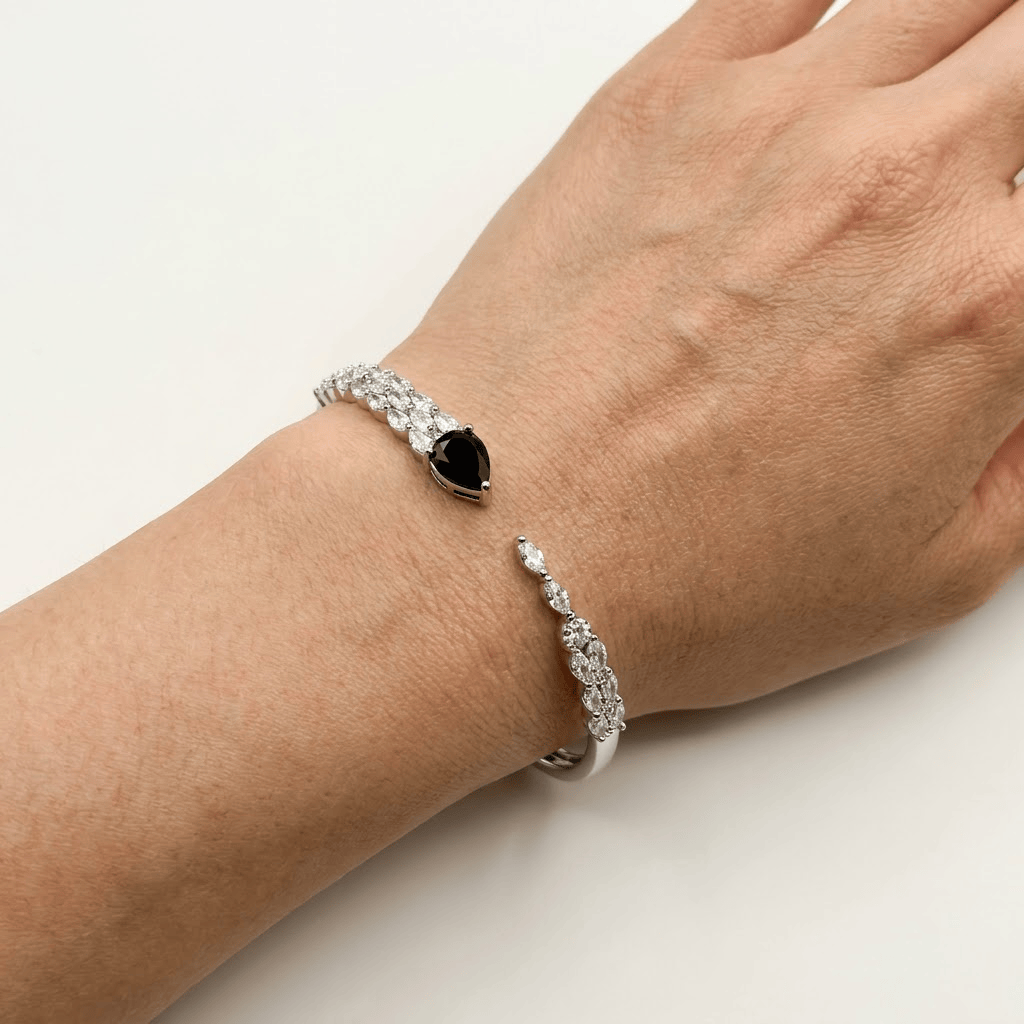 Mataari Bracelets Silver Plated Teardrop Cubic Zirconia Adjustable Minimalist Kada Bracelet