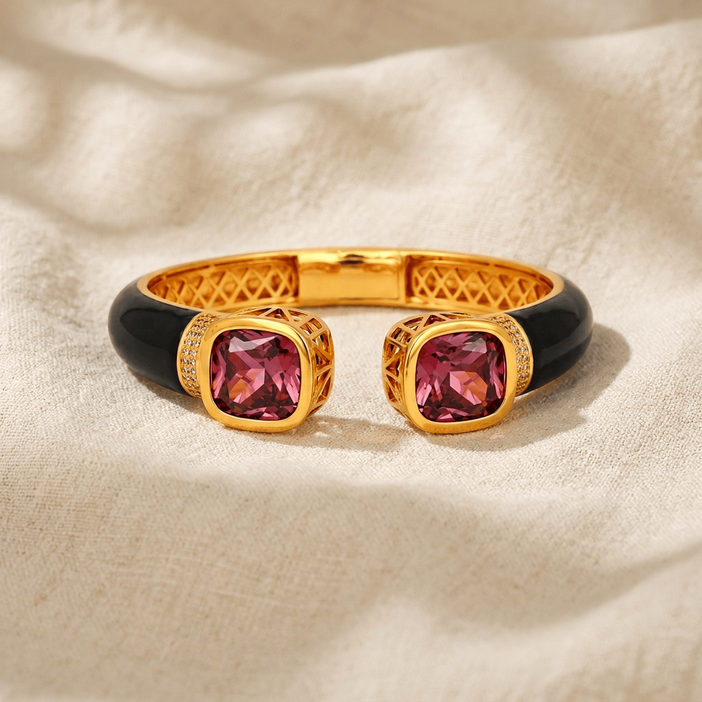 Mataari Bracelets Square Gold Plated Openable Black Kada Bracelet