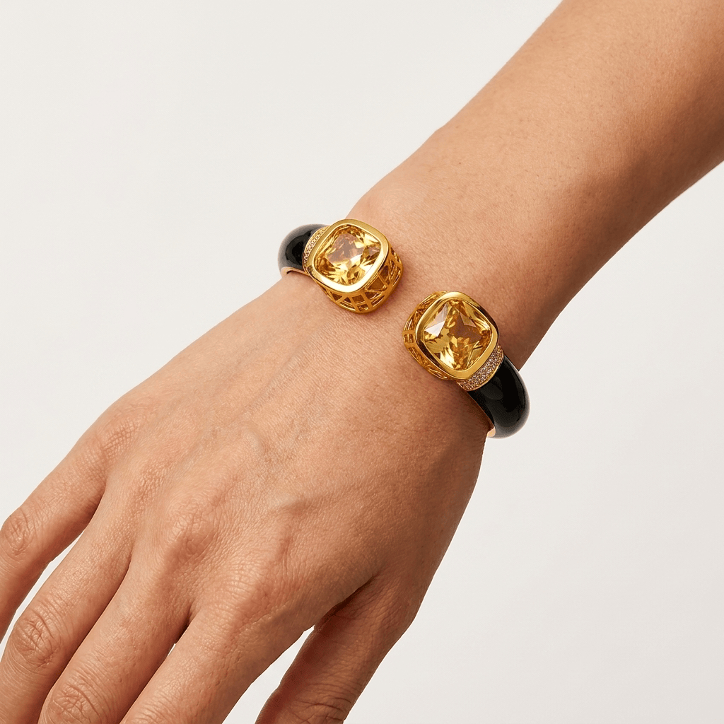 Mataari Bracelets Square Gold Plated Openable Black Kada Bracelet