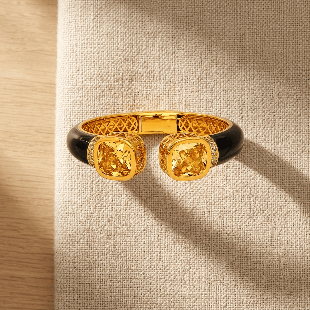 Mataari Bracelets Square Gold Plated Openable Black Kada Bracelet