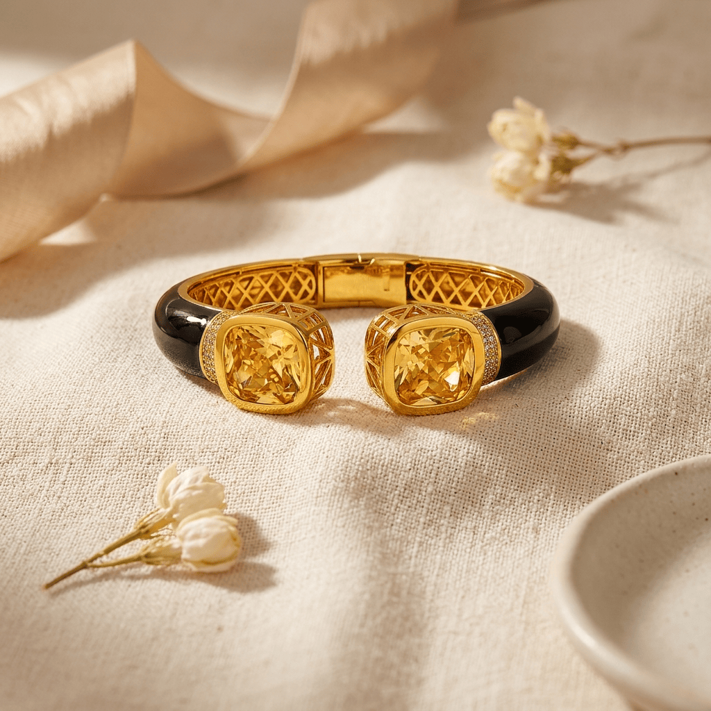 Mataari Bracelets Square Gold Plated Openable Black Kada Bracelet