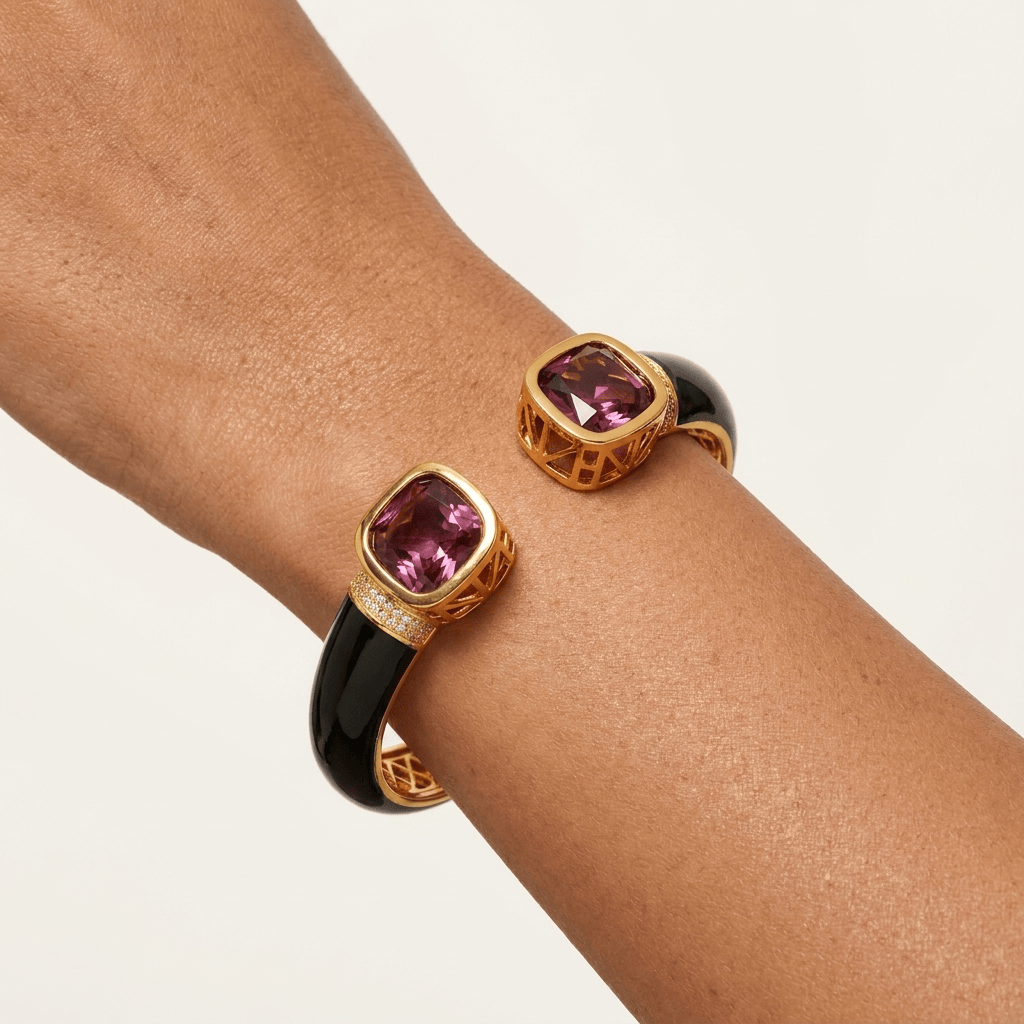 Mataari Bracelets Square Gold Plated Openable Black Kada Bracelet