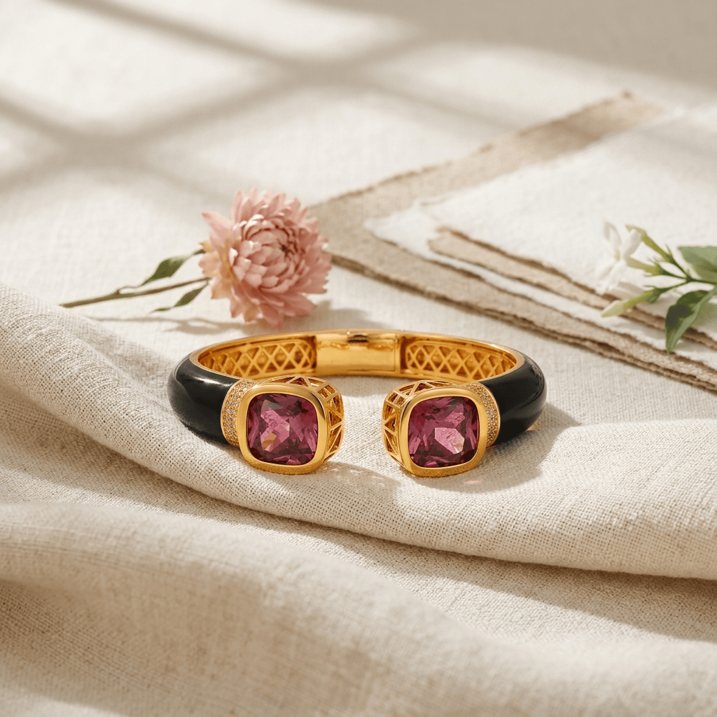 Mataari Bracelets Square Gold Plated Openable Black Kada Bracelet