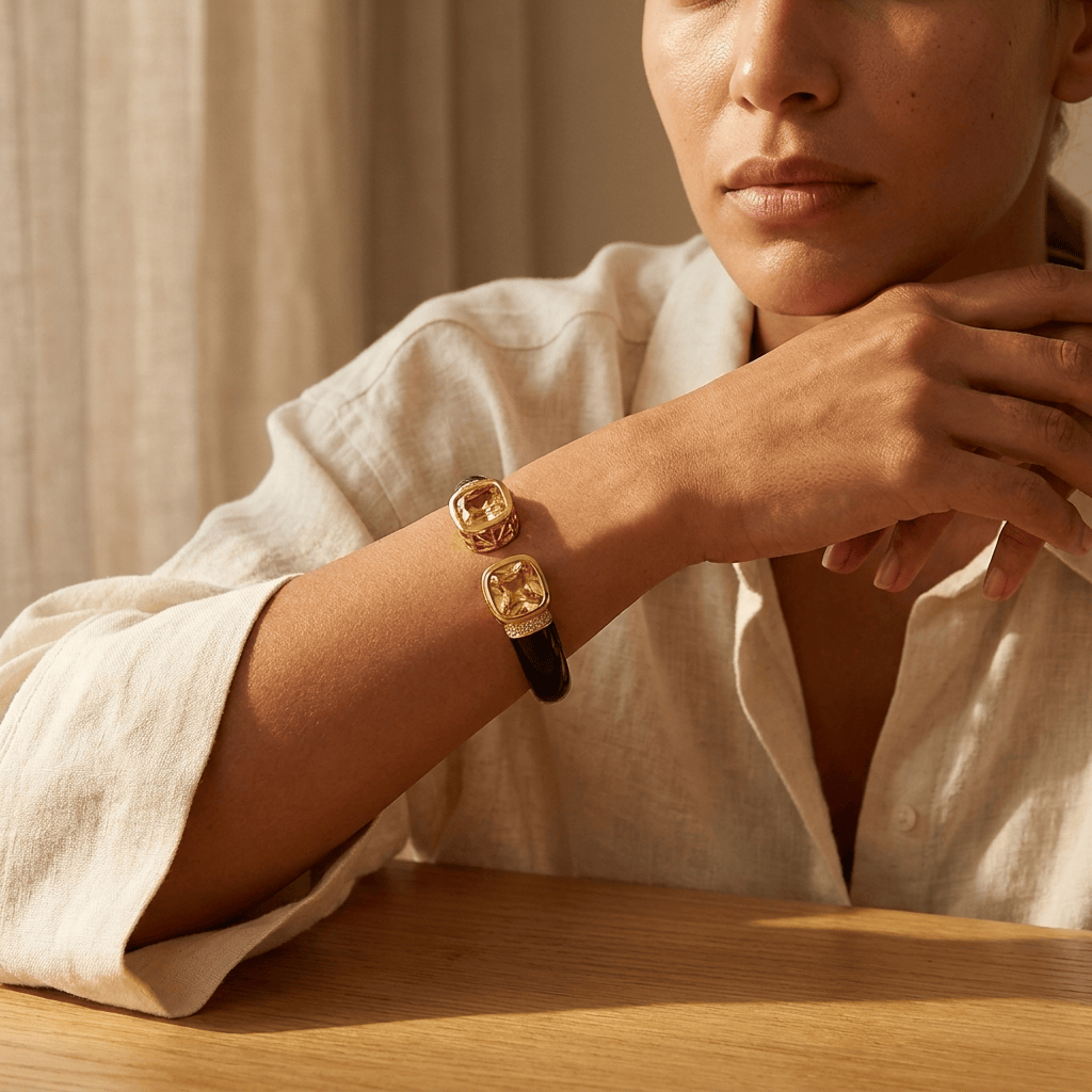 Mataari Bracelets Square Gold Plated Openable Black Kada Bracelet