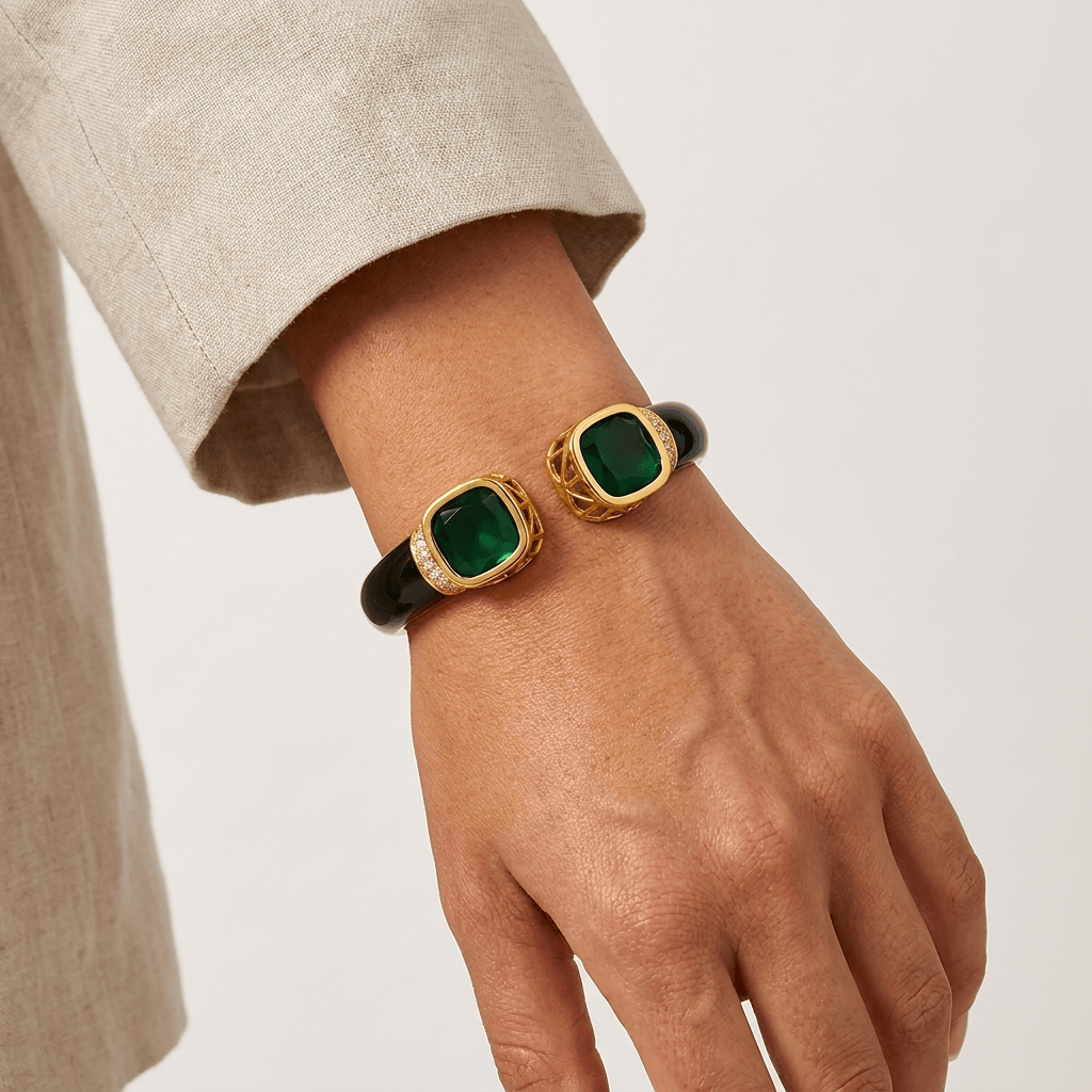 Mataari Bracelets Square Gold Plated Openable Black Kada Bracelet