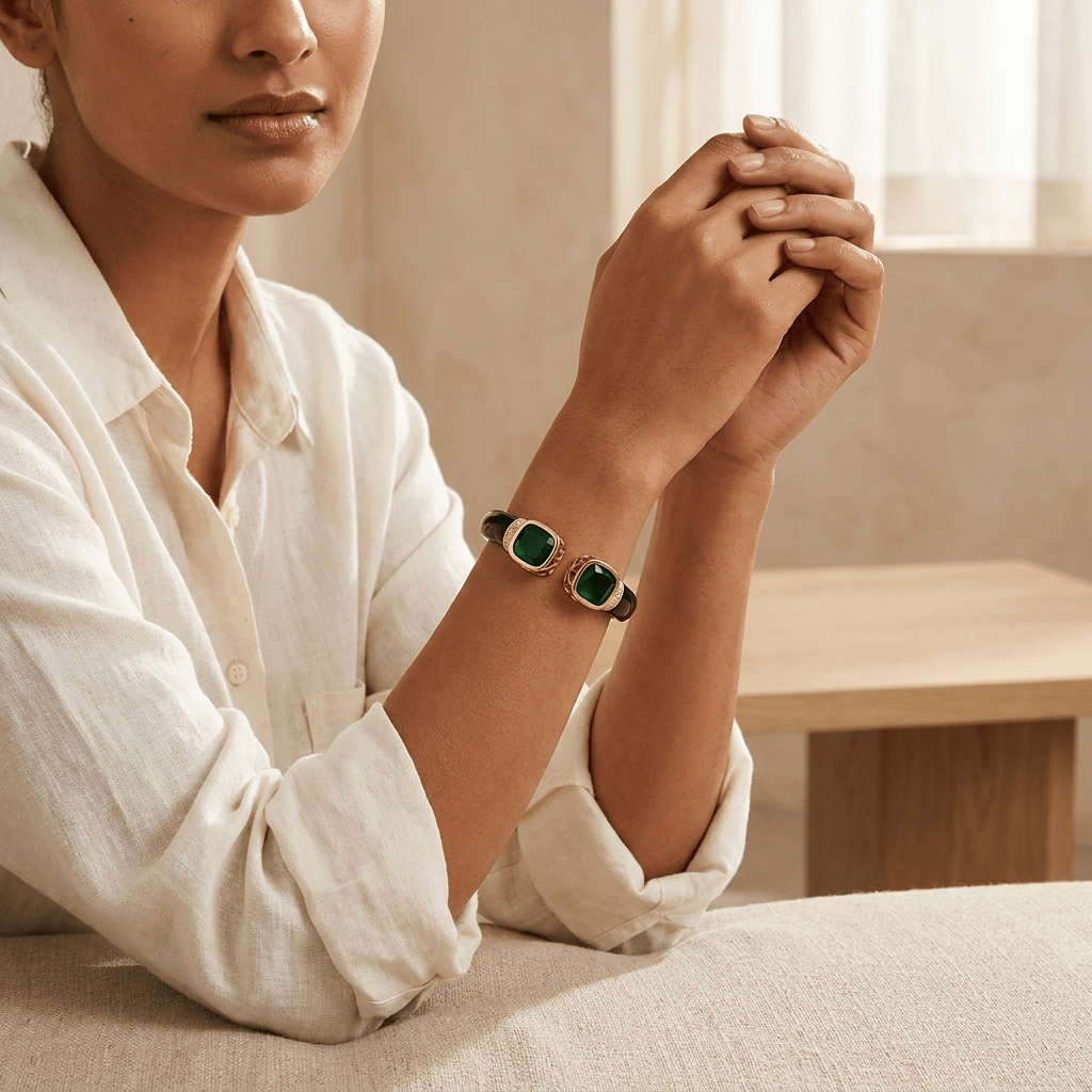 Mataari Bracelets Square Gold Plated Openable Black Kada Bracelet