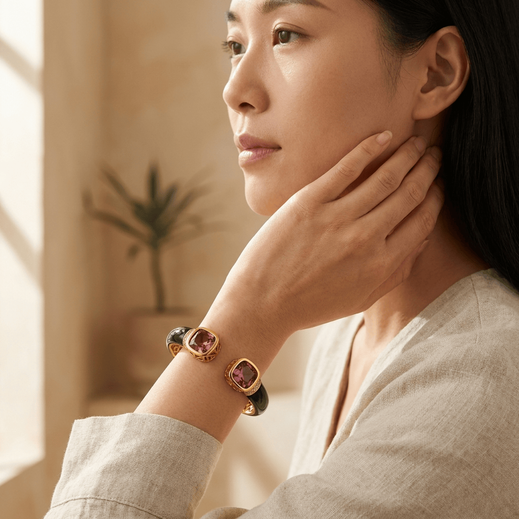 Mataari Bracelets Square Gold Plated Openable Black Kada Bracelet