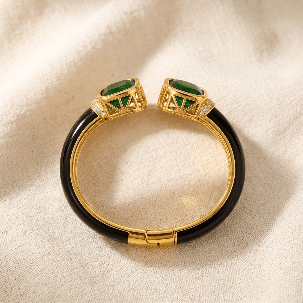 Mataari Bracelets Square Gold Plated Openable Black Kada Bracelet