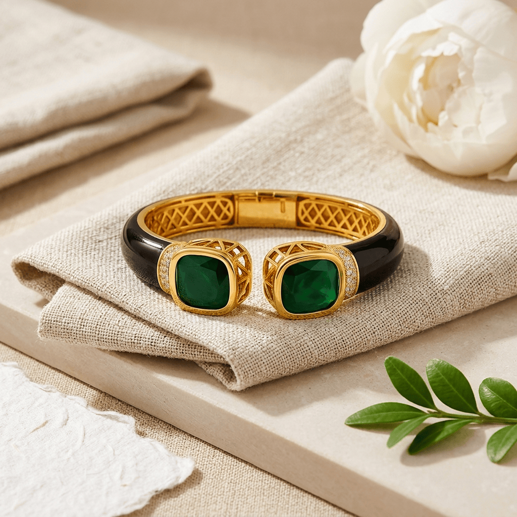 Mataari Bracelets Square Gold Plated Openable Black Kada Bracelet