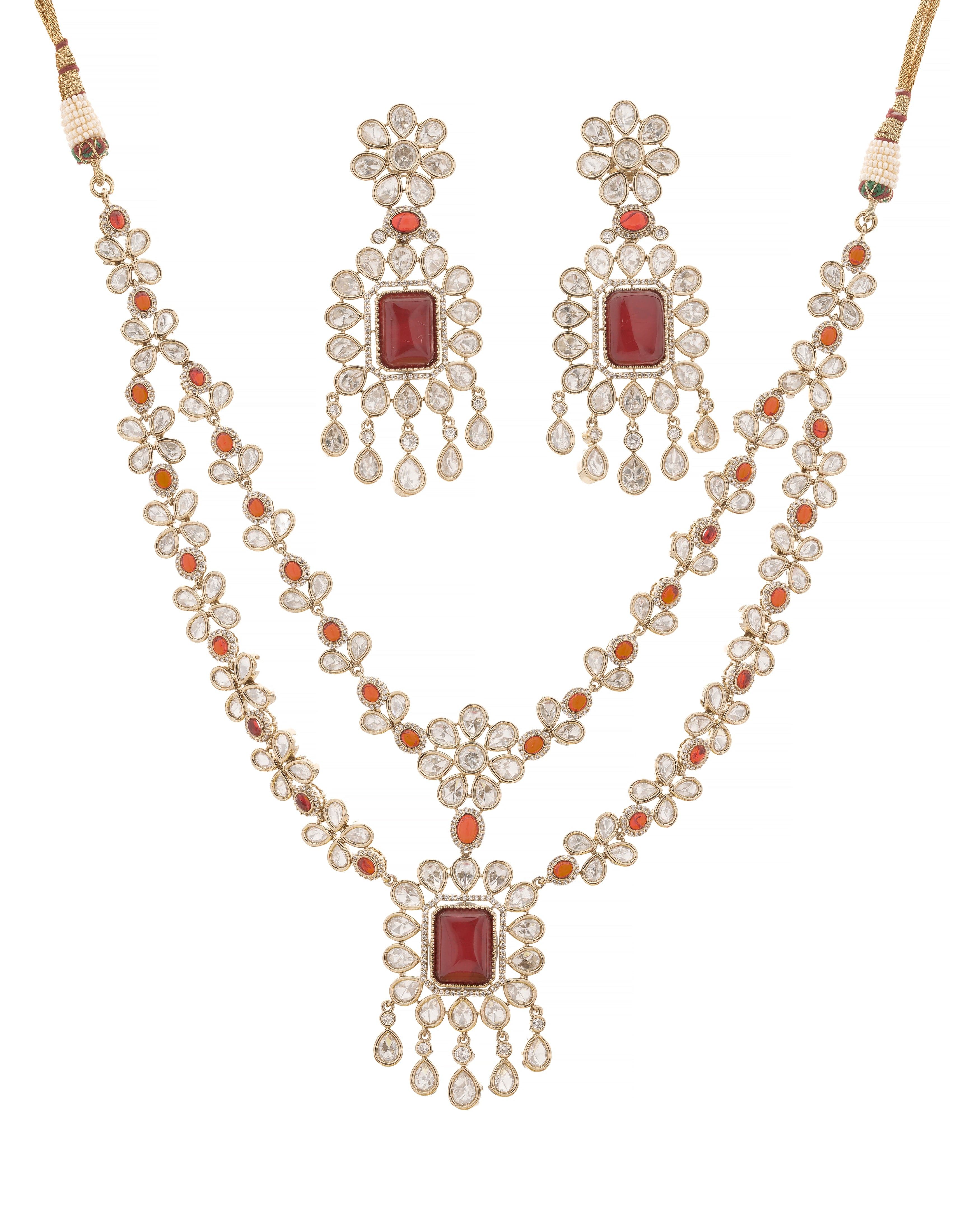 Mataari Charming Pink Mona Lisa  moissanite Pendant & Earring Set with Multicolor Beaded Tassel