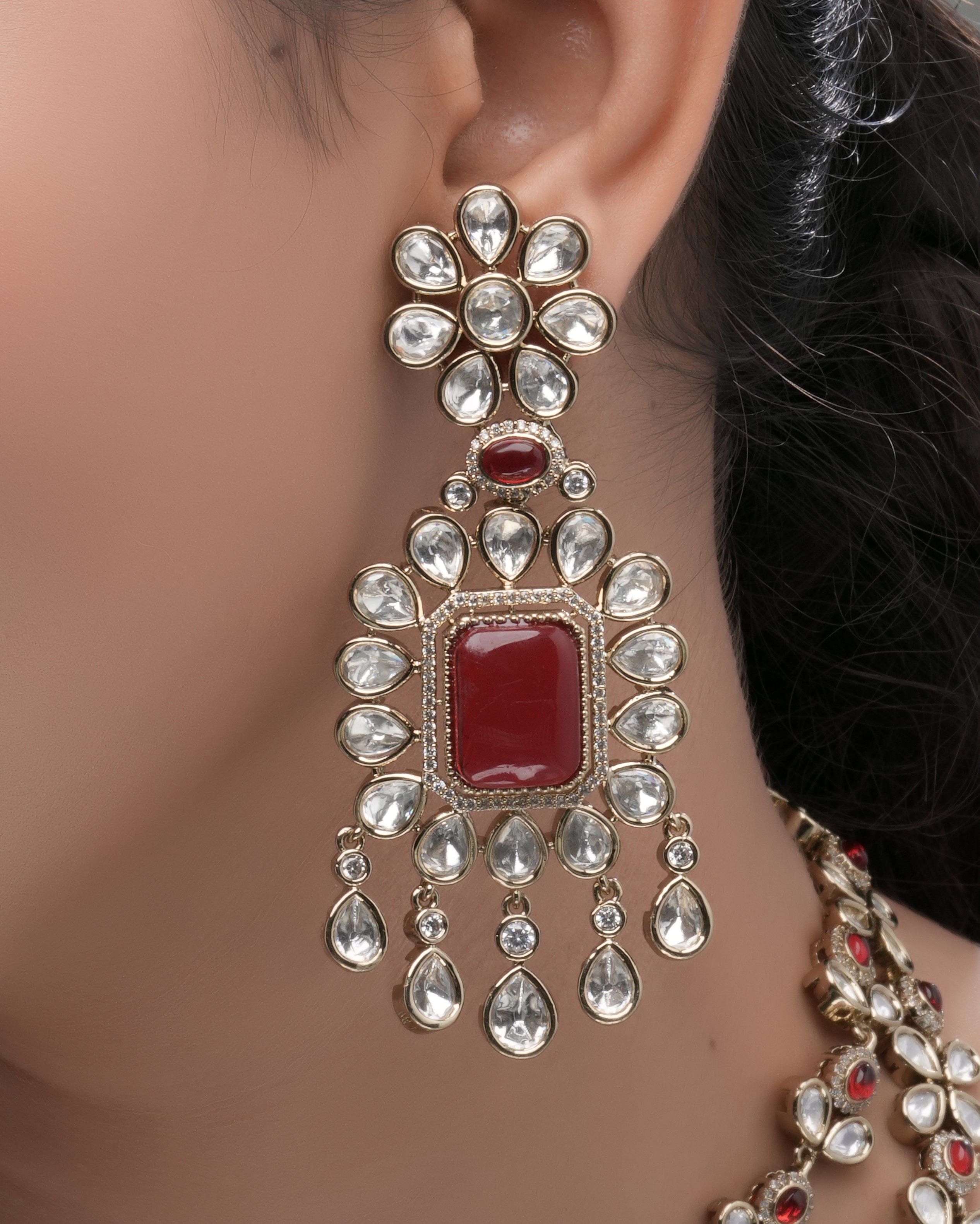 Mataari Charming Pink Mona Lisa  moissanite Pendant & Earring Set with Multicolor Beaded Tassel