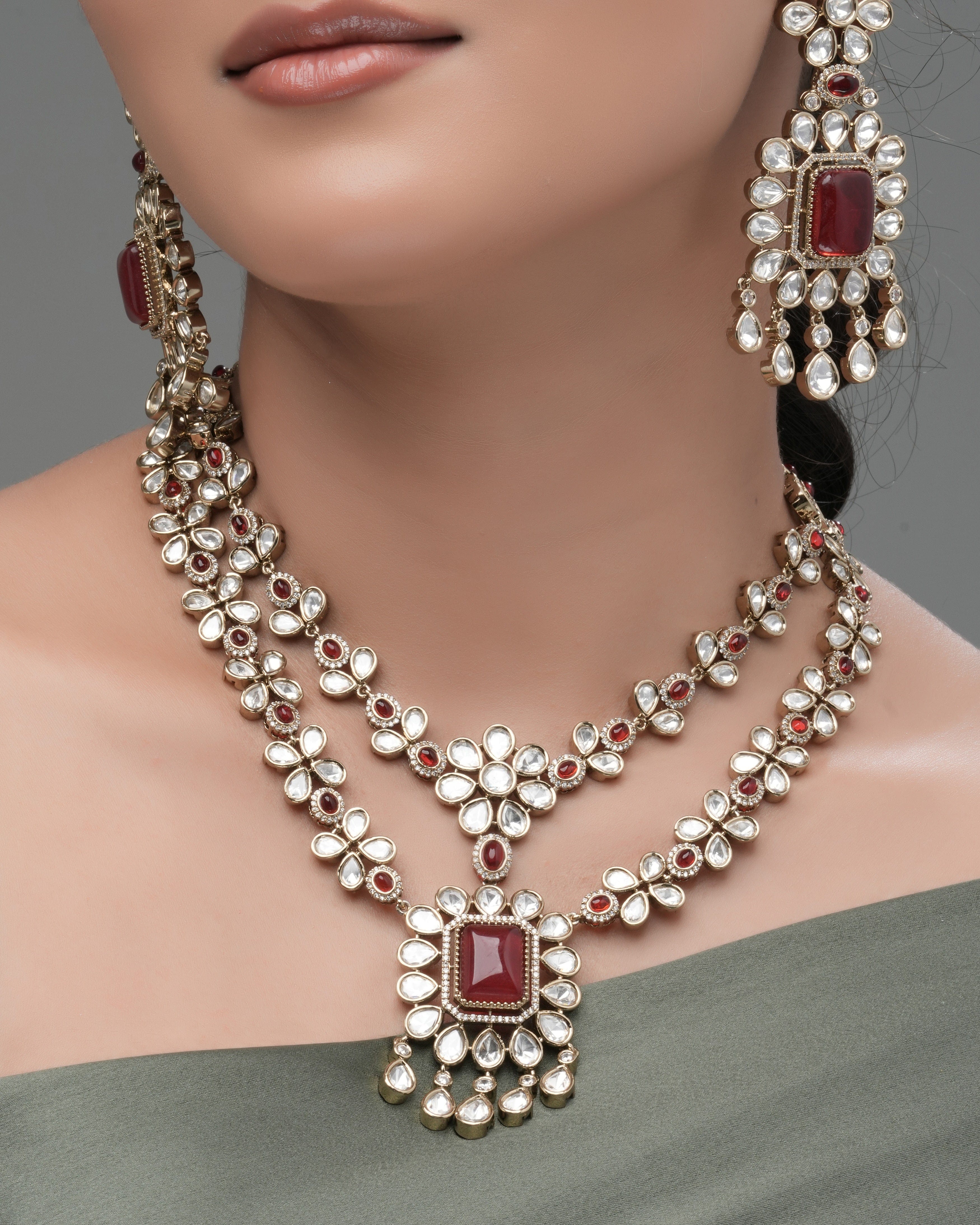 Mataari Charming Pink Mona Lisa  moissanite Pendant & Earring Set with Multicolor Beaded Tassel