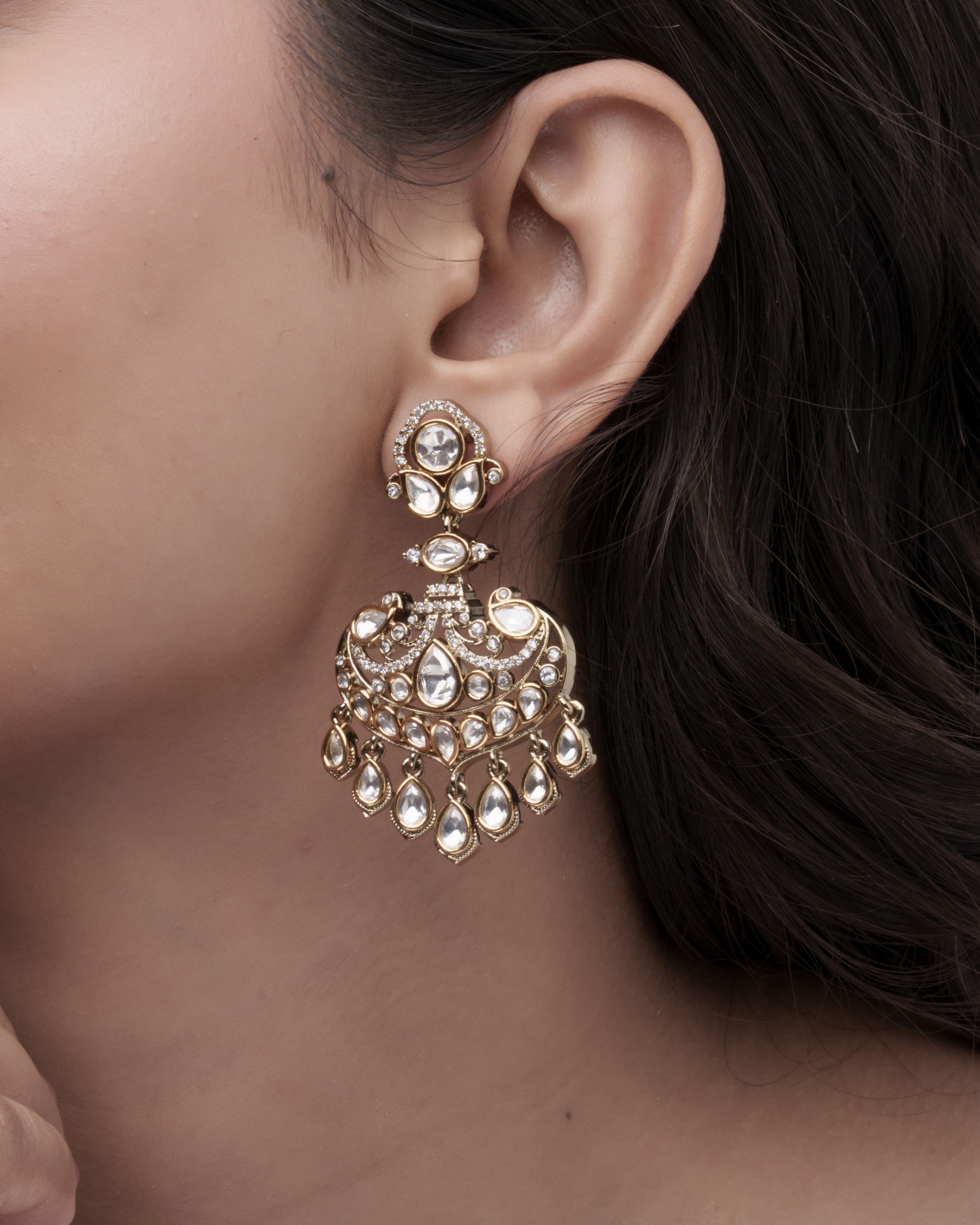 Mataari Crimson Mosaic Moissanite Stud Earrings in Handmade Design