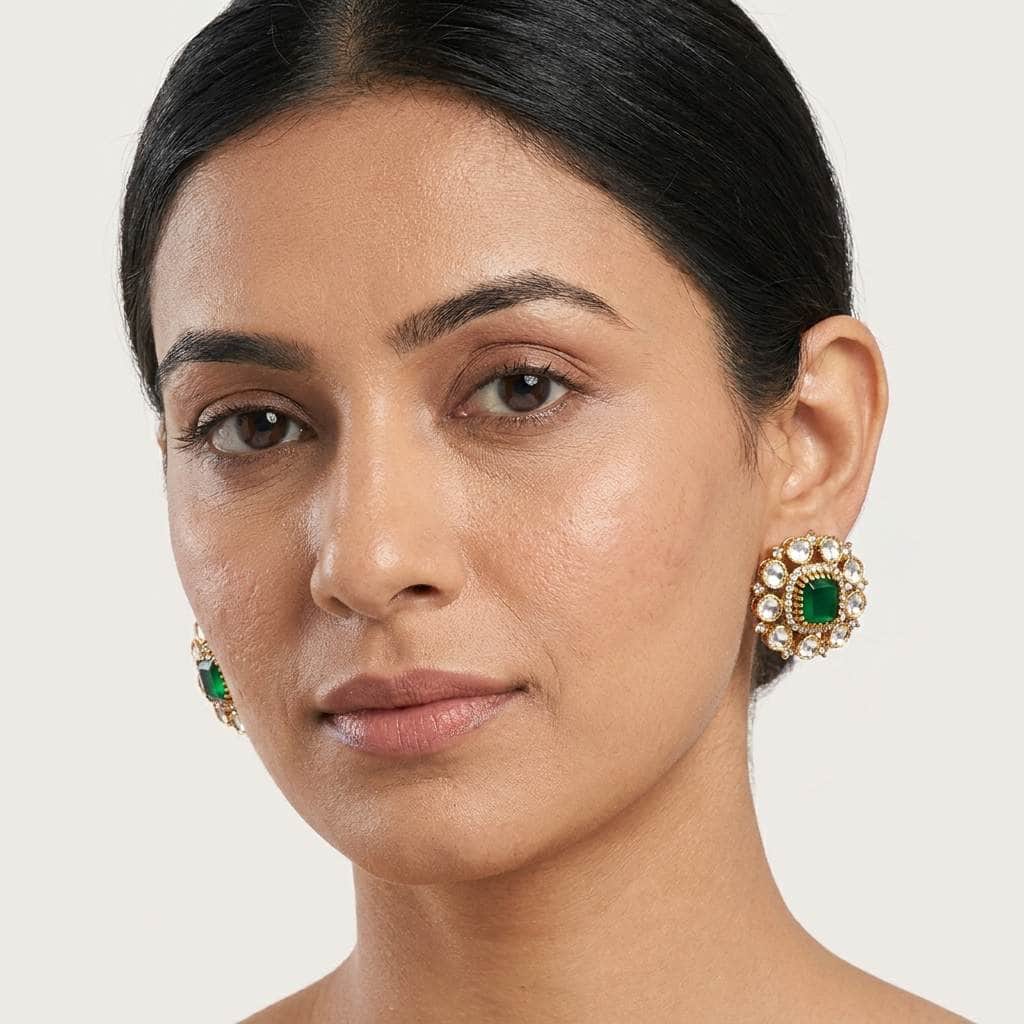 Mataari Earrings Antique Gold Flower Amethyst Polki Kundan Tiny Small Stud Earrings